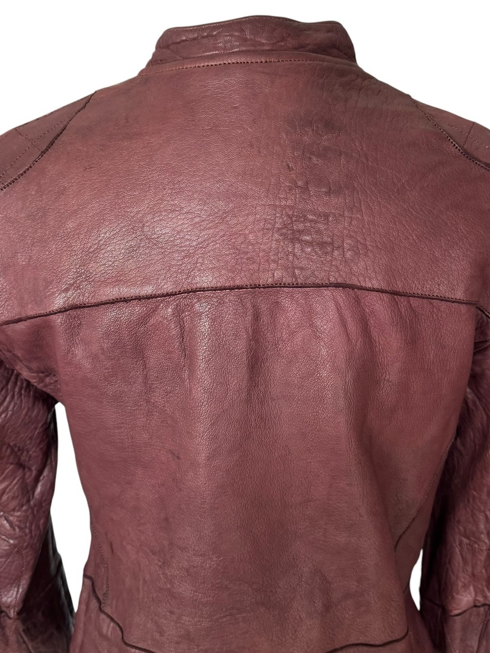 Vintage y2k Christian Peau Burgundy Goat Leather Moto Jacket sz 38 - Picture 8 of 16
